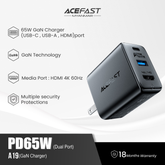 ACEFAST A19 65W GAN MULTI-FUNCTION HUB CHARGER SET - BLACK